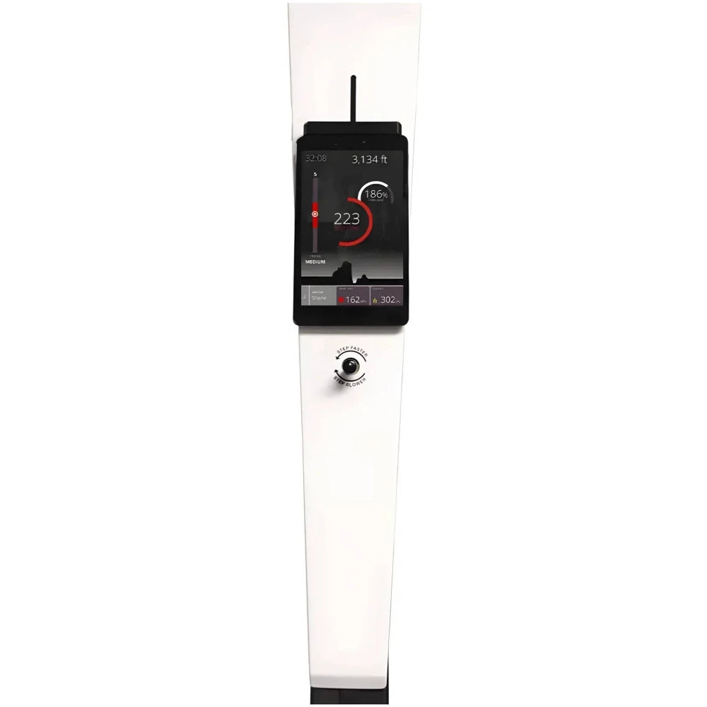 VersaClimber TS Magnetic – close-up of white climber console displaying workout metrics and quick-adjust grips