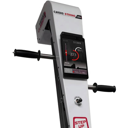 VersaClimber TS Magnetic – side close-up of white frame rail and handle detailing durable construction