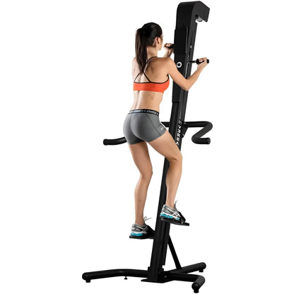 VersaClimber TS Magnetic – woman climbing on black unit demonstrating full-body cardio exercise in action