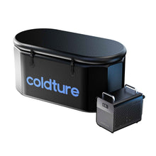 Coldture Classic and Chiller Pro cooling products, featuring a large oval tub and a smaller compact unit, both in sleek black design with 'coldture' branding.