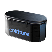 Coldture Classic + Chiller Pro, an oval-shaped black cooler with a textured surface and blue branding.