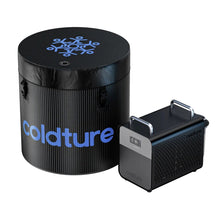 Coldture Ultra Barrel Light, featuring a cylindrical black container with blue branding and a compact black device with a digital display.