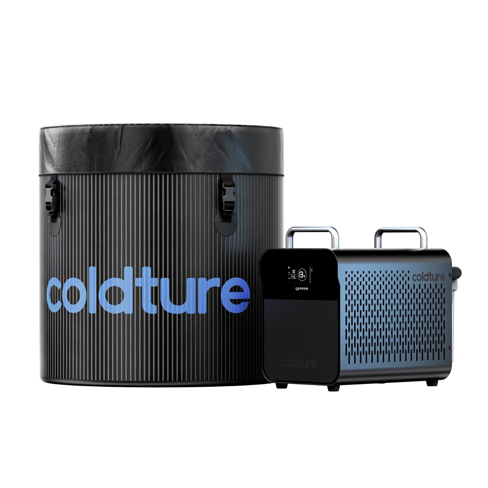 Coldture Ultra Barrel Light next to a cold storage container featuring the Coldture logo.