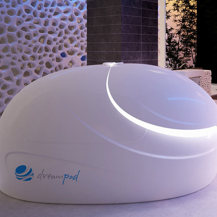 Dreampod Sport Float Pod in a serene environment with modern decor and soft lighting.
