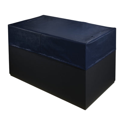 A navy blue padded storage box with a smooth surface and a black base, designed for organizing items.