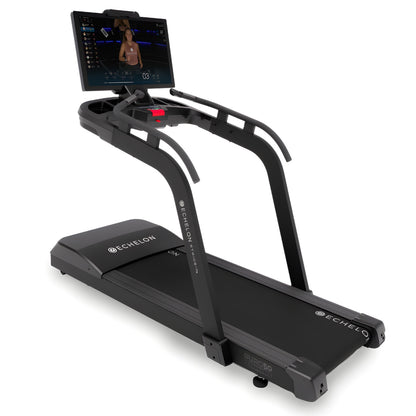 Echelon Stride-7S Commercial Treadmill featuring a sleek design and a large display screen for interactive workouts.