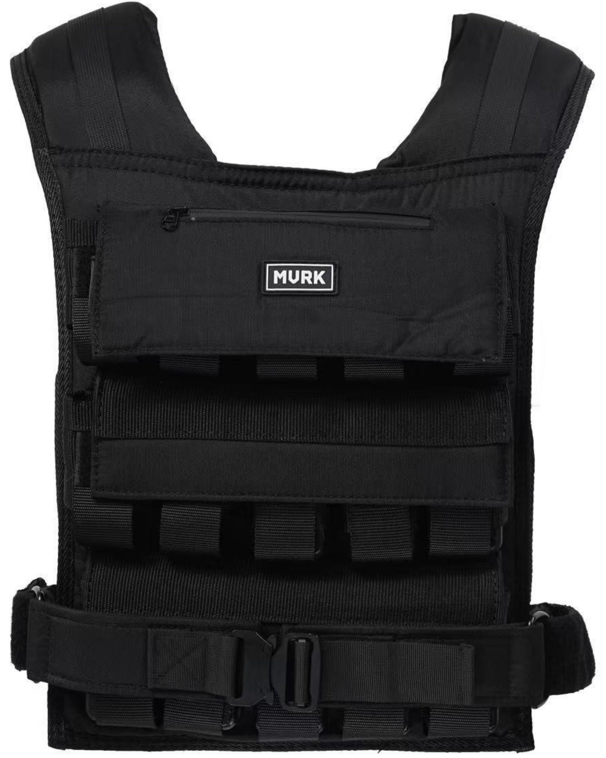 Black tactical vest with MOLLE webbing and MVRK front pocket.