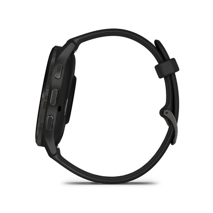 Garmin Venu 3 Slate/Black – hero front view on black silicone band