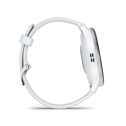 Garmin Venu 3 Whitestone – angled strap and bezel close-up
