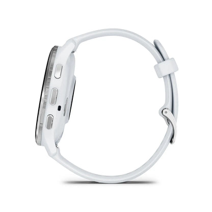 Garmin Venu 3 Whitestone – flat lay of watch and silicone band