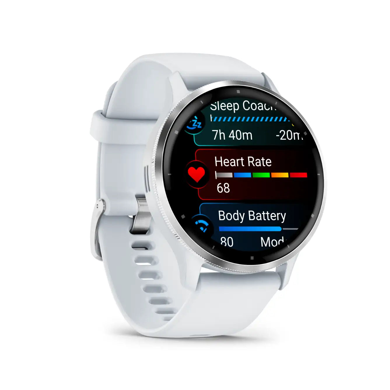 Garmin Venu 3 Whitestone – straight-on dial with health metrics