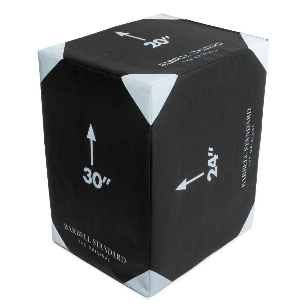 Plyometric jump box in black with 20, 24, and 30 inch side heights.