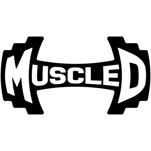 Muscle D fitness logo in black and white featuring a dumbbell shape.