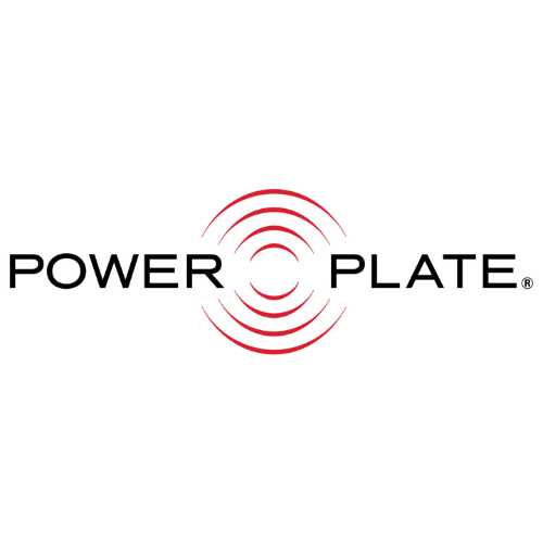 Power Plate logo featuring the words 'POWER PLATE' in bold black letters with red wave lines above and below.
