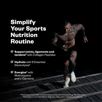Tattooed man running on wooden tire obstacles against a black background, demonstrating athletic movement and endurance training.