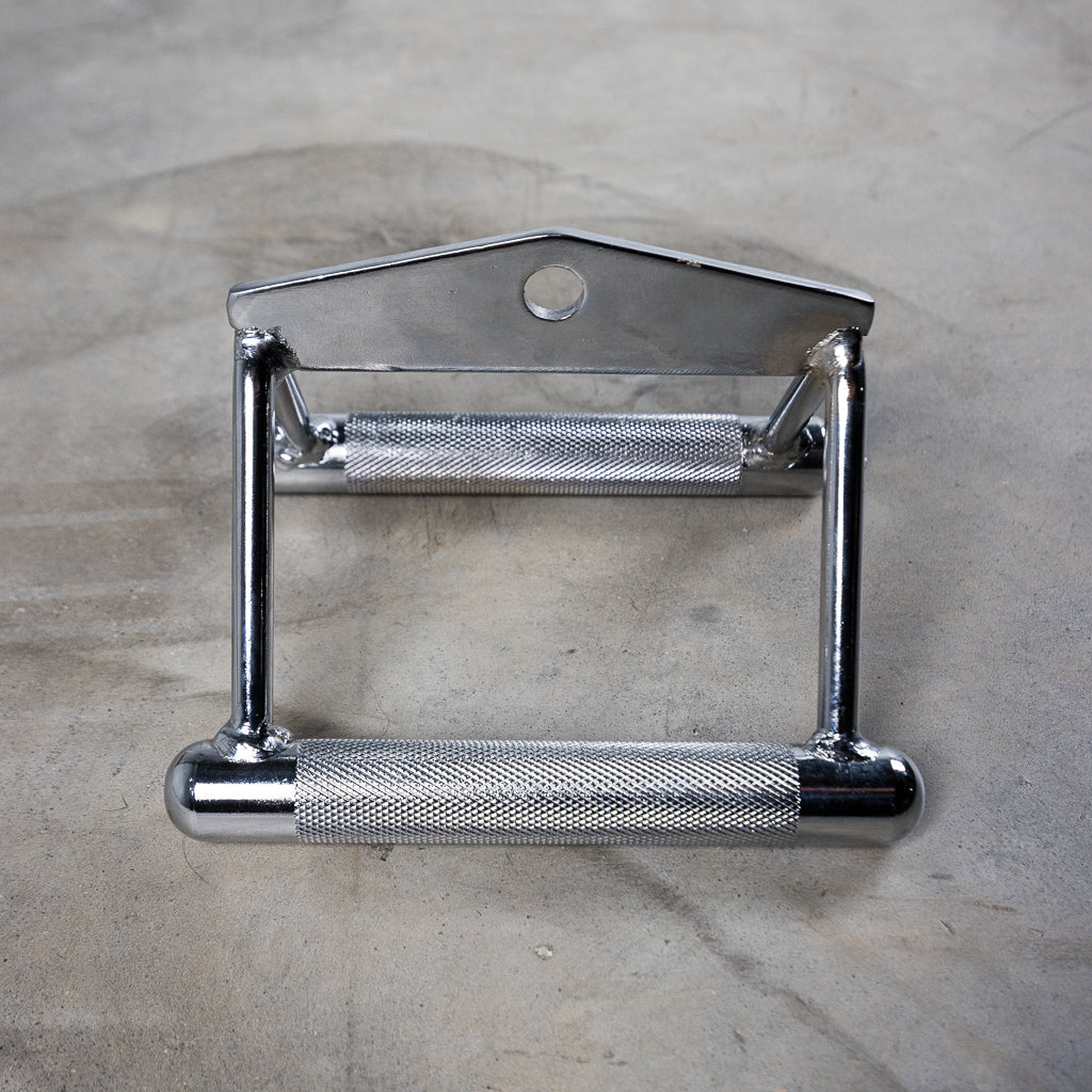 Chrome knurled triangle row cable attachment for strength training