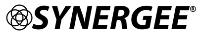 Synergee brand logo featuring a geometric circular emblem in black next to bold sans-serif text.