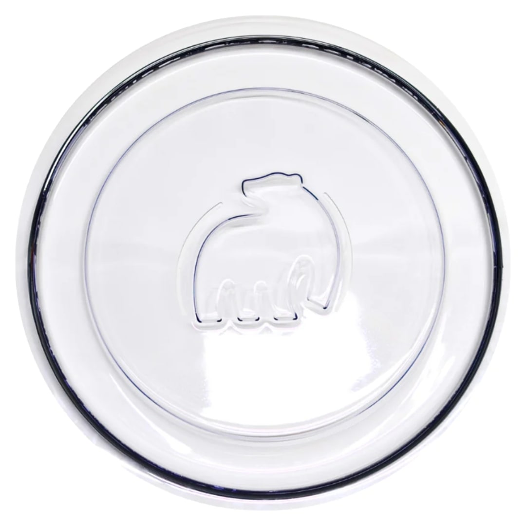 Clear glass plate featuring a bear design in the center.