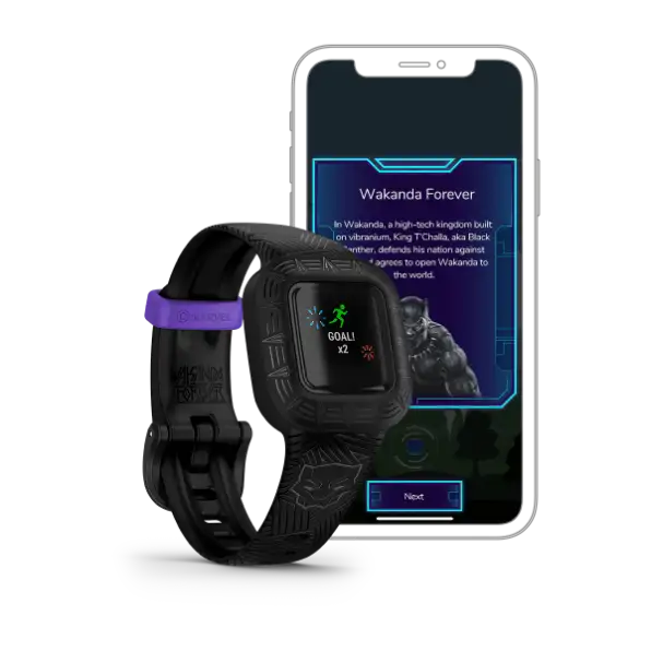 Garmin vívofit jr. 3 Black Panther – rear/buckle view showing adjustable strap