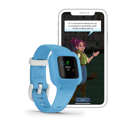 vívofit jr. 3 kids fitness tracker – Blue Stars design, front display view