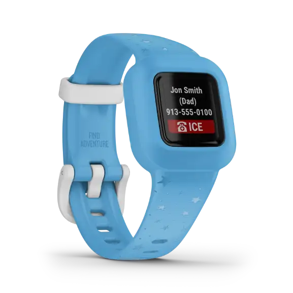 Garmin vívofit jr. 3 Blue Stars band – side profile of watch and strap