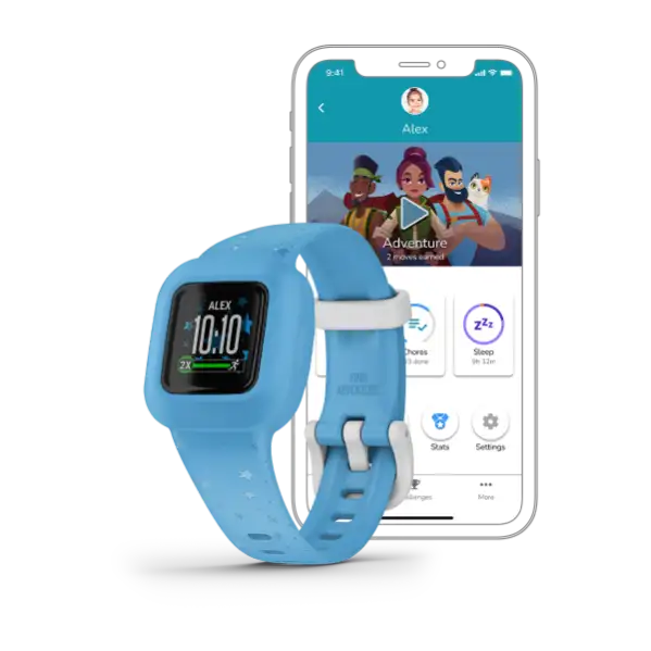 Blue Stars vívofit jr. 3 – rear/buckle view showing adjustable kids band
