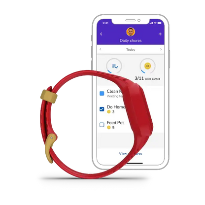 Iron Man vívofit jr. 3 – angled shot highlighting Marvel artwork on strap