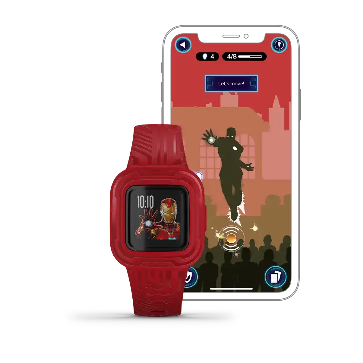 Iron Man vívofit jr. 3 – flat lay showing full strap graphic