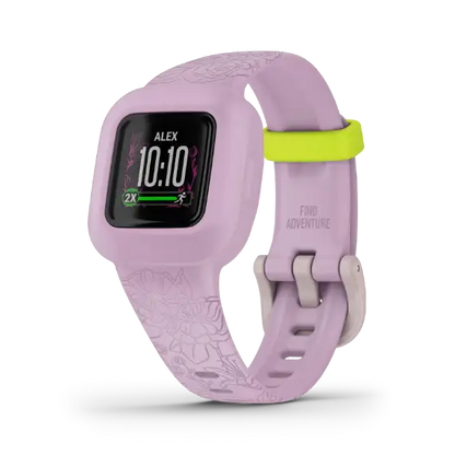 Garmin vívofit jr. 3 Lilac Floral – straight-on view of watch face and band
