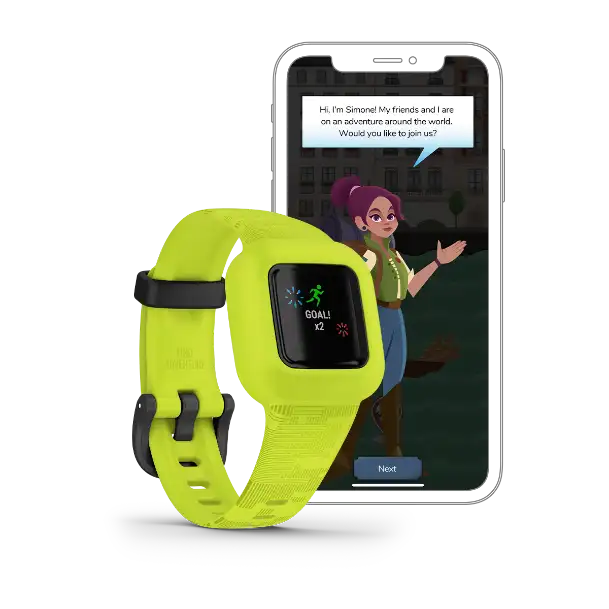 vívofit jr. 3 digital camouflage – close-up of face and button detail