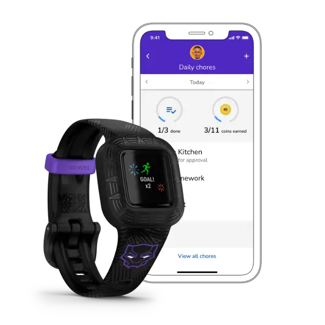 Kids fitness tracker vívofit jr. 3 – Black Panther Special Edition, front display