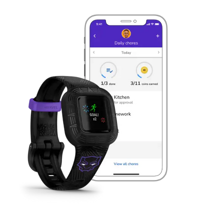 Kids fitness tracker vívofit jr. 3 – Black Panther Special Edition, front display
